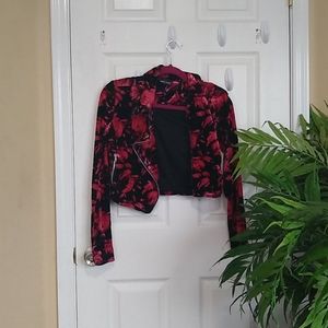 Cropped Velvet Rose Printed Jacket